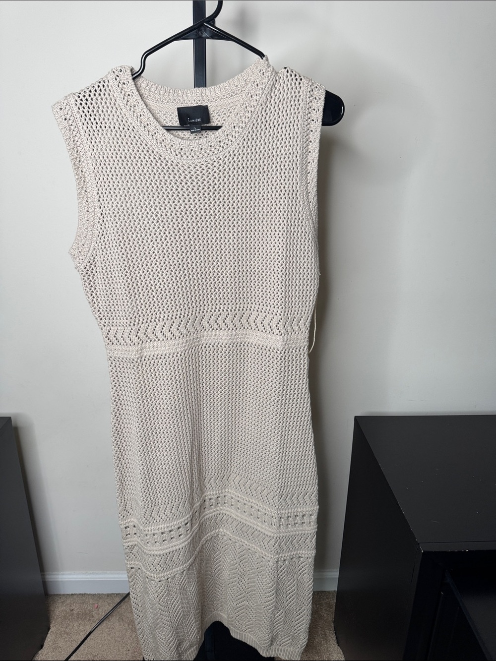 Lumiere Open-Knit Sleeveless Maxi Dress in Cream